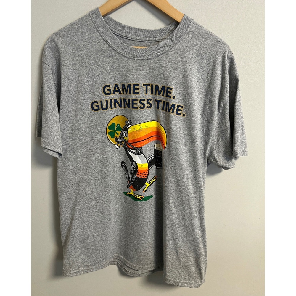 Guinness Notre Dame Fighting Irish Game Time Toucan T Shirt Men L Gray Football
